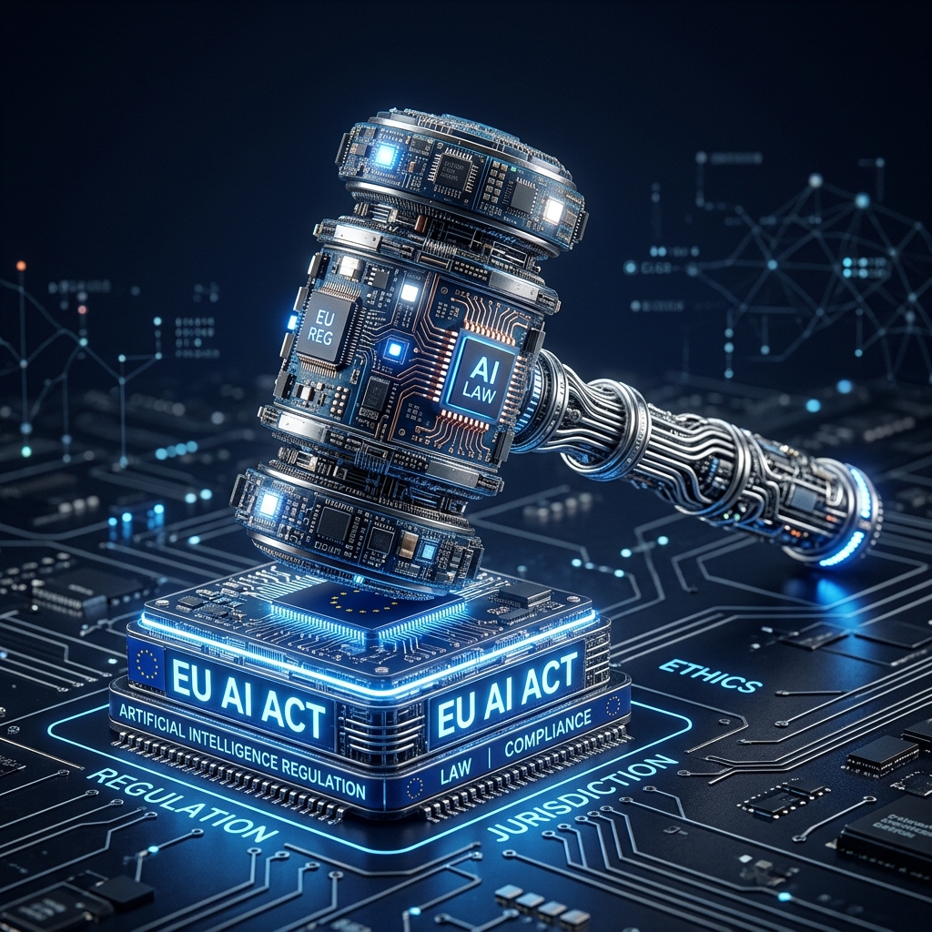 EU AI Act: Digitaler Hammer aus Schaltkreisen