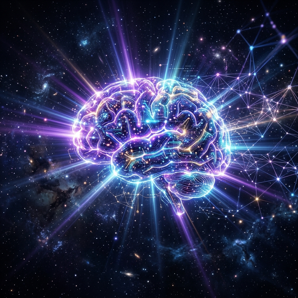 GPT-5: Glühende neuronale Netzvisualisierung im Weltraum